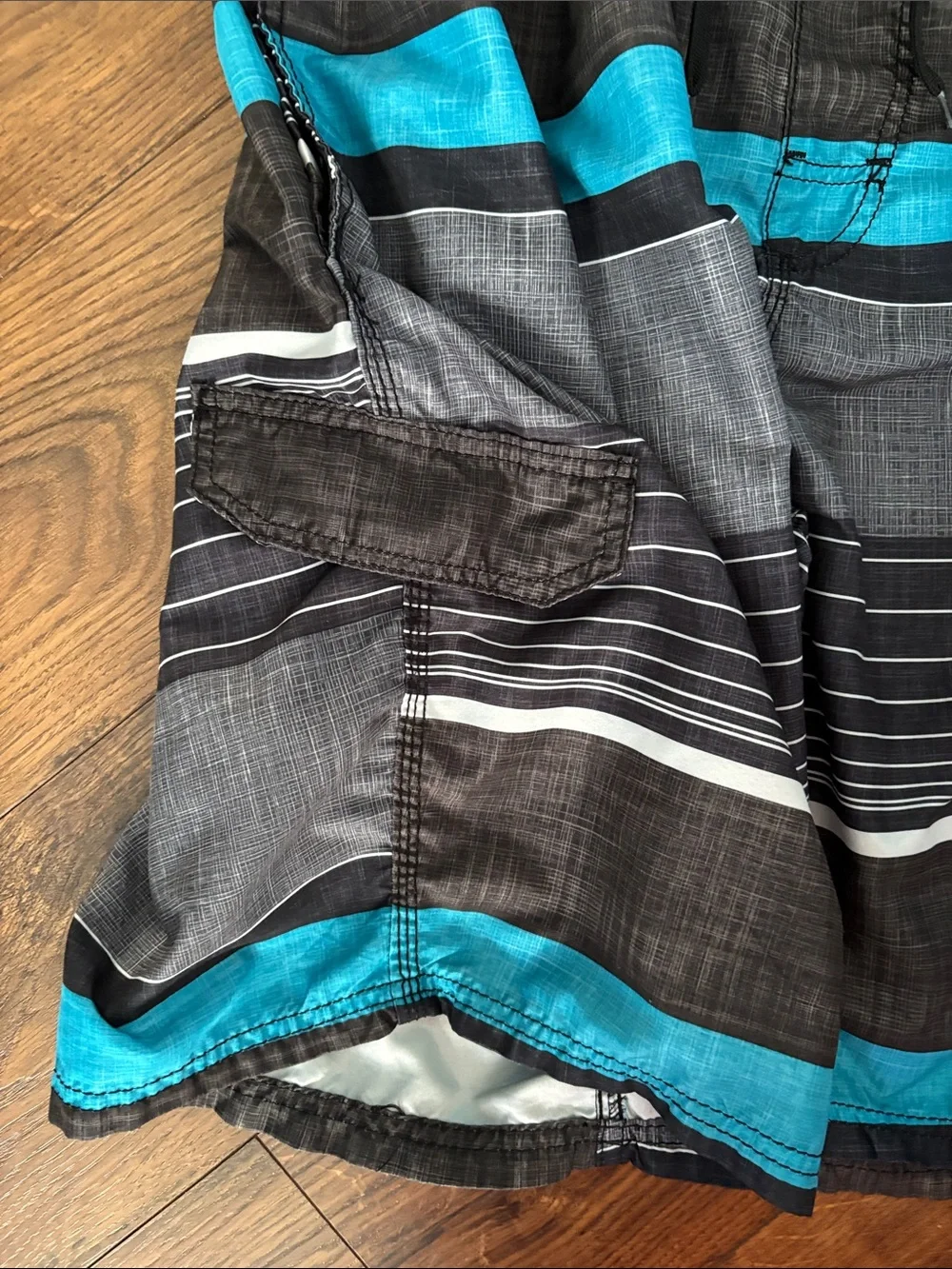 Men's Kanu Surf Black & Teal Striped Swim Trunks